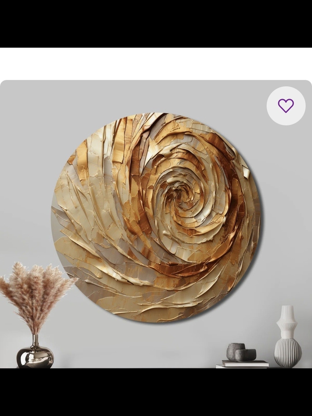 Gold Spiral Textured Round Wall Art - Brand DesignArt